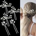 5 Pcs Rhinestone Bridal Hair Pins Sparkly Bride Hair Piece for Women Crystal Pearl Hair Accessories for Bride Bridesmaids Flower Girls(Silver)