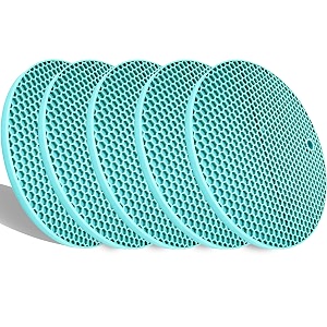 5 pcs round silicone trivets pot holder matsextra thick heat resistant kitchen countertop matshoneycomb rubber hot pads trivets for hot dishesflexible jar opener multi-purpose coasters teal