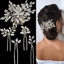 5 PCS Wedding Hair Accessories Inclding 1 PCS Hair Comb & 4 PCS Hair Pins Rhinestone Bridal Hair Piece for Women Crystal Bride Bridesmaids Flower Girls