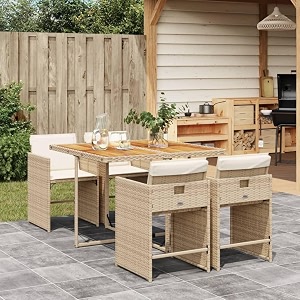 5-Piece Beige PE Rattan and Acacia Wood