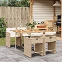 5-Piece Beige PE Rattan and Acacia Wood