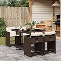 5-Piece Brown and Cream Patio Dining Set with Foldable Design, Weather-Resistant PE Rattan and Steel Frame, Plush Cushions for Outdoor Relaxation, Rectangular Table