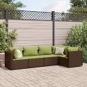 5-Piece Brown PE Rattan Patio Lounge Set with Polyester Cushions, Powder-Coated Steel Frame, Modular Outdoor Furniture for Garden and Balcony, Weather-Resistant and Durable