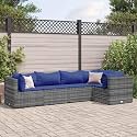5 Piece Grey Patio Lounge Set with Weather-Resistant Cushions and Modular Design for Outdoor Seating, Durable Poly Rattan Furniture and Powder-Coated Steel Frame for Garden,