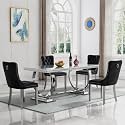 5 Piece Marble Dining Table Set for 4, Luxury 68" White Marble Silver Kitchen Table with 4 Black Velvet Upholstered Chairs, Modern 4 Person Dining Room Table Set for Kicken Dining Office Room