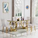 5 Piece Marble Dining Table Set for 4, Luxury 68"" Black Marble Gold Kitchen Table with 4 Beige Velvet Upholstered Chairs, Modern 4 Person Dining Room Table Set for Kicken Dining Office Room