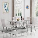 5 Piece Marble Dining Table Set for 4, Luxury 68" White Marble Silver Kitchen Table with 4 Beige Velvet Upholstered Chairs, Modern 4 Person Dining Room Table Set for Kicken Dining Office Room