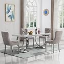 5 Piece Marble Dining Table Set for 4, Luxury 68" White Marble Silver Kitchen Table with 4 Grey Velvet Upholstered Chairs, Modern 4 Person Dining Room Table Set for Kicken Dining Office Room