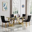 5 Piece Marble Dining Table Set for 4, Luxury 68"" Black Marble Gold Kitchen Table with 4 Black Velvet Upholstered Chairs, Modern 4 Person Dining Room Table Set for Kicken Dining Office Room