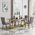 5 Piece Marble Dining Table Set for 4, Luxury 68"" Black Marble Gold Kitchen Table with 4 Grey Velvet Upholstered Chairs, Modern 4 Person Dining Room Table Set for Kicken Dining Office Room