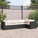 5-Piece Modular Patio Lounge Set in Black and Cream, Modern Outdoor Furniture with UV Resistant Poly Rattan and Weather Resistant Cushions for Garden, Balcony, Terrace