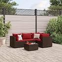 5 Piece Modular Patio Lounge Set Brown PE Rattan Medium Outdoor Furniture with Removable Cushions, Weather-Resistant Design for Garden Balcony Seating Comfort