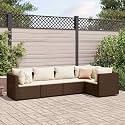 5-Piece Modular Patio Lounge Set in Brown and Cream White, Durable Poly Rattan Outdoor Furniture with Weather-Resistant Cushions and Sturdy Steel Frame for Garden, Balcony,