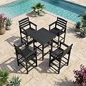 5-Piece Outdoor Bistro Bar Set, HDPE Bar Height Table &amp; Chairs, Black