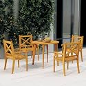 5-Piece Outdoor Dining Set, Natural Solid Acacia Wood, Round Table & 4 Chairs, Durable Patio Furniture for Balcony, Terrace, Garden, Weather-Resistant Oiled Finish