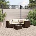 5-Piece Outdoor Lounge Set with Tempered Glass Table, Brown and Cream Modular Patio Furniture, Weather-Resistant PE Rattan and Powder-Coated Steel Frame for Garden Terrace