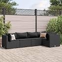 5-Piece Black Patio Lounge Set with Modular Design and UV-Resistant Textured Fabric for Outdoor Relaxation and Socializing in Garden or Balcony
