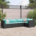 5 Piece Patio Lounge Set in Black and Water Blue, Modular Outdoor Furniture with Comfortable Cushions, Durable Steel Frame for Garden, Balcony, and Terrace Seating