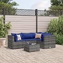 5-Piece Patio Lounge Set with Gray Poly Rattan and Tempered Glass Top, Adjustable Feet for Outdoor Furniture, Modular Design with Weather-Resistant Cushions and Powder-Coated