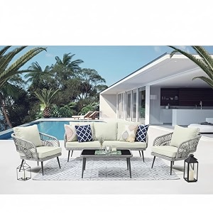 loccus 5-seater outdoor weaving rope patio furniture set waterproof sofa seating with sturdy powder-coated iron frame for garden balcony lawn backyard porch grey amp off-white