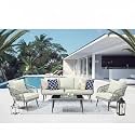 LOCCUS 5-Seater Outdoor Weaving Rope Patio Furniture Set, Waterproof Sofa Seating with Sturdy Powder-Coated Iron Frame for Garden, Balcony, Lawn, Backyard, Porch (Grey &amp; Off-White)