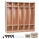 5-Section School Coat Locker, Glazed Classroom Cubbies with 4 Hidden Wheels and 2 Storage Boxes, Daycare Storage Cabinet for Home, School, Kindergarten, 5 Large Cubbies with Hooks & 10 Small Cubbies