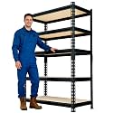60" H x 28.03" W x 12" D Utility Shelves for Kitchen Pantry: 5-Shelf Storage-Rack Adjustable Metal+Wood Steel Stand Closet/Garage Shelving Unit Organizer System for Basement, Small (Black)