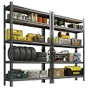 5-Tier Heavy Duty Adjustable Metal Storage Unit, 72" h x 35.5" w x 12" d, for Garage, Basement, Warehouse, Pantry, Closet, Kitchen, Black，2 Pack
