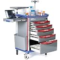 5-Tier Medical Cart with Wheels, Hospital Emergency Rolling Crash Carts with Adjustable IV Pole, Cardiac Board, O2 Holder, Power Strip, Trash Bin - Ideal Nursing Cart for Clinics, Hospitals