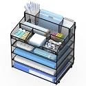 5 Tier Mesh Paper Desk Organizer with Pen Holders, Black
