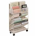 5-Tier Metal Movable Bookshelf Cart Multi-Functional Floor Shelf with Casters Integrated Magazine Rack & Practical Storage Solution for Home & Office