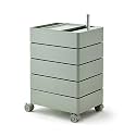 5-Tier Rolling Utility Cart with Lockable Wheels, Multifunctional Plastic Storage Organizer for Living Room, Kitchen, Office, Sofa Side Table, Mobile Snack Cart (Khaki)