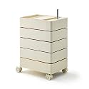 5-Tier Rolling Utility Cart with Lockable Wheels - Multifunctional Plastic Storage Organizer for Living Room, Kitchen, Bedroom, Office - Mobile Snack Table (Khaki)