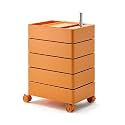 5-Tier Rolling Utility Cart with Lockable Wheels, Multifunctional Plastic Storage Organizer for Living Room, Kitchen, Office, Sofa Side Table, Mobile Snack Cart (Khaki)