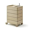5-Tier Rolling Utility Cart with Lockable Wheels, Multifunctional Plastic Storage Organizer for Living Room, Bedroom, Kitchen &amp; Office - Mobile Snack Side Table (Khaki)