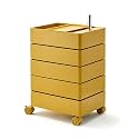 5-Tier Rolling Utility Cart with Lockable Wheels, Multifunctional Plastic Storage Organizer for Living Room, Kitchen, Bedroom, Office - Mobile Snack &amp; Side Table (Khaki)