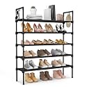 LANTEFUL 5 Tier Shoe Rack for Closet Shoe Organizer with 5 Hooks, Long Shoe Shelf Storage for Shoe and Boot Stackable Free Standing Shoe Rack for Entryway, Garage, Small Spaces, Dorm, Black