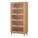 5 Tier Solid Wood Bookcase with Tempered Glass Doors Elegant Wooden Book Shelf with Doors 72H/32w/14 inch Log Khaki, Luxury Antique Bookcase Artwork Book Shelves/case for Home Office