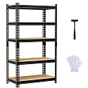 5-Tier Adjustable Metal Storage Rack, 2000 lbs Capacity, Heavy-Duty Garage Shelving, Black, 28“W x 11.8 ”Dx 59.8“H, Suitable for Kitchen Storage, Basement, Multi-Functional Storage Rack.