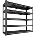Extra Large 84" Hx 62.12" Wide x 24" D Adjustable Industrial Metal/Steel 5-Shelf-Storage-Rack Heave Duty Utility Tall Garage/Warehouse Shelving Shelves Unit/System for Bin/Shed, Black