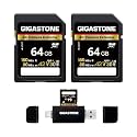 【5-Years Data Recovery】 GIGASTONE 64GB SD Card 2-Pack + USB C Card Reader