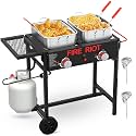 36QT Outdoor Propane Deep Fryer with Rolling Cart, Dual Burners, 100,000BTU