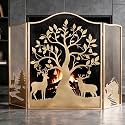 50" X 36'' Gold Fireplace Screen - 3 Panel Tree Pattern Fire Guard