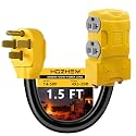 50 Amp to 20 Amp 110V RV Distribution Adapter, NEMA 14-50P to 4 X 5-20R/15R RV Generator Adapter, 4-Prong to Mutiple Household Outlet w/ 20amp Circuit Breaker, 1.5FT