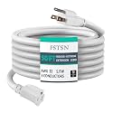 50 ft Heavy Duty Extension Cord - 12/3 SJTW 15 AMP Indoor Power Cord with 3 Prong Grounded Plug for Lawn Mower, Appliances, Workshop, Christmas Lights Water Resistant Flexible Cable White.