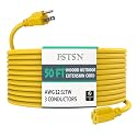 50 ft Outdoor Indoor Extension Cord - 12/3 SJTW 15 AMP Heavy Duty Yellow Extension Cable with 3 Prong Grounded Plug - Power Cord for Lawn, Garden, Appliances