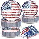 50 Guests 4th of July American Flag Patriotic Party Decorations Plates Napkins 250th Anniversary Themed Tableware Set Veterans Day Party Supplies Independence Paper Plates Napkins 200PCS