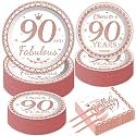 50 Guests 90th Birthday Decorations for Women, Rose Gold 90th Birthday Plates and Napkins Party Supplies 90th Year Fabulous Birthday Disposable Paper Tableware Cheers to 90 Years Dinnerware 200PCS