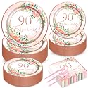 50 Guests 90th Party Decorations Plates Napkins Rose Gold Party Tableware Set Fabulous Party Supplies Women 90th Birthday Floral Paper Plates Napkins 200PCS