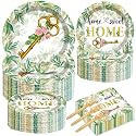 50 Guests House Warming Party Supplies Decoration Housewarming Party Plates and Napkins Forks Sweet Home Tableware Decor Rustic Floral Paper Disposable Plates for New House Wedding Supplies 200PCS